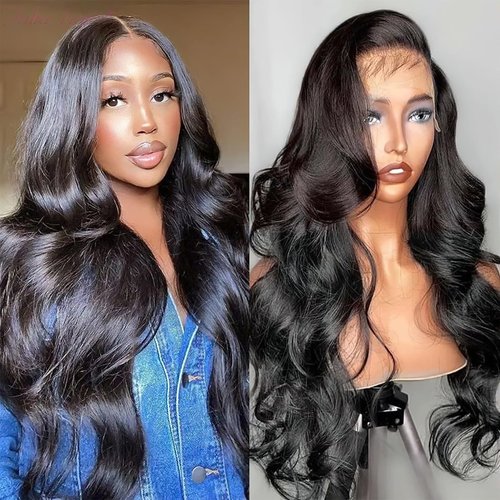 AUOCATTAIL 28 Inch Wave Wig HD Lace Front Wigs Human Hair Pre Plucked 13x6 Glueless Lace Frontal Wigs 180% Density Natural Black Color Body Wave Wigs for Women