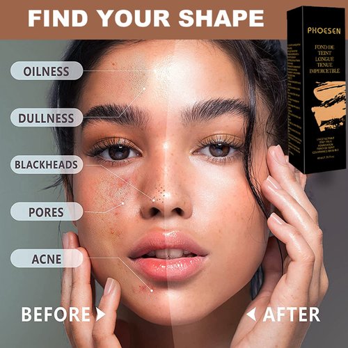 Liquid Foundation, Flawless Soft Matte Liquid Foundation 24HR Oil Control, Concealer Foundation Makeup, Medium to Full Coverage with Matte Finish, 1.35 Oz