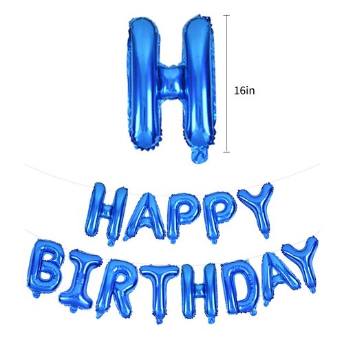 TONIFUL Blue Happy Birthday Balloons 16 Inch Mylar Foil Letters Birthday Sign Banner Balloon Bunting Reusable for Girls Boys Kids & Adults Birthday Decorations and Party Supplies