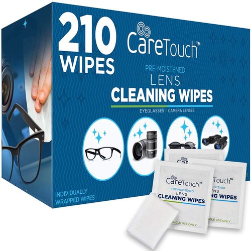 Care Touch Lens Cleaning Wipes for Eyeglasses, 210ct - Eyeglass Wipes Individually Wrapped, Eye Glass Cleaning, Lenses Wipes for Glasses/Sunglasses
