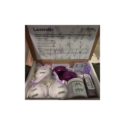 Spa Pure Luxury Lavender Spa - 3 XL Bath Fizzies, 2 XL Shower Steamers, 3.5 oz Whipped Soap Scrub, Goat Milk Soap, Shower Gel (Lavender Essential Oil)