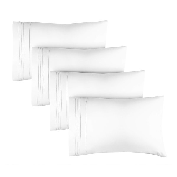 King Size Pillow Cases Set of 4 - Extra Soft Pack of 4 Pillowcase Covers - Hotel Luxury Pillowcases - Machine Washable Pillow Protectors - 20x40 Pillow Cases 4 Piece - King Size White Pillow Covers