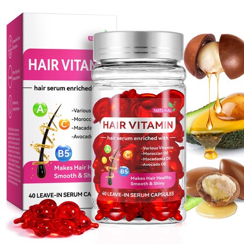 NTSNWFWX Hair Vitamin Serum Capsule,Hair Treatment Serum,Hair Serum Enriched with Moroccan Oil,Macadamia Oil,Avocado Oil,Vitamins A C E Pro B5,Long-Lasting Hydration,40 Leave-in Capsule