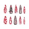 MISUD Press on Nails Long Stiletto Fake Nails Glossy Glue on Nails Goth Red Ombre Artificial Nails Almond Acrylic Nails Gothic Charms Stick on False Nails with 3D Blood Design 24pcs