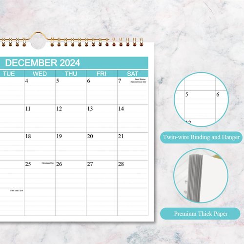Calendar 2024 - Wall Calendar Runs from Jan 2024 to Dec 2024-12 Monthly Calendar with Thick Paper for Planning and Organizing for Home or Office, Calender Planner, 8.5 x 11 Inch 2024 Calendars
