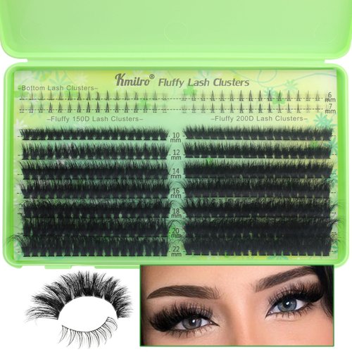 Lash Clusters with Bottom Lashes Fluffy Cluster Eyelash Extensions Wispy 10-22mm D Curly Volume Individual Lashes with Lower Eyelash Clusters 316pcs 150D+200D Thick False Lashes DIY at Home, by Kmilro