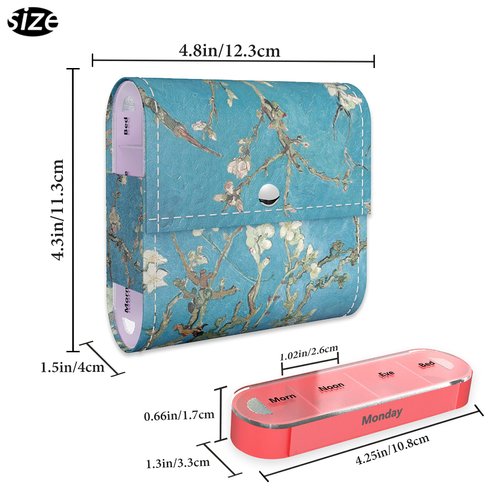 Pill Organizer,LIZIMANDU Weekly Travel Pill Case Box Medication Reminder Daily AM PM, Day Night 7 Compartments,for 4 Times A Day, 7 Days a Week-Includes Leather PU Carrying Case(Peach Blossom)