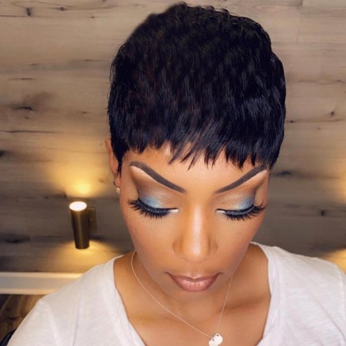SAEIALL Pixie Cut Wig for Black Women Human Hair 1B Short Wigs for Women Human Hair Brazilian Real Human Hair Glueless Wig Black Short Layered Wigs with Bangs Full Machine Made Wig (Black)