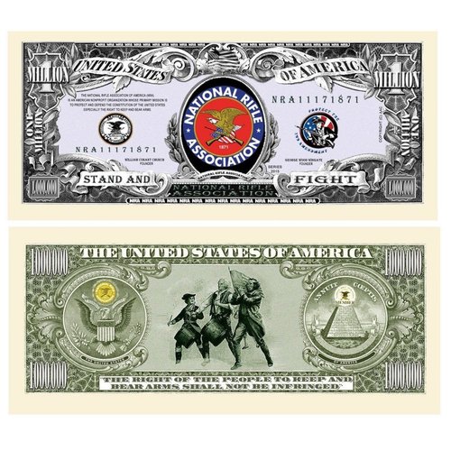 5 NRA National Rifle Assoc Million Dollar Bills with Bonus “Thanks a Million” Gift Card Set