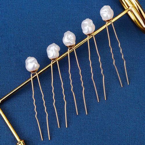 5PCS Pearl Hair Pins for Women Hair Clips Gold Decorative U Hair Pins, Wedding Hairpieces Hair Accessories for Party Prom