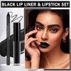 LZXLUKGIR Black Lipstick Halloween Black Lip Liner Lip Kit,Matte Black Lipstick Long Lasting Smudge Proof,Velvet Black Lip Gloss Lip Stain,Non Stick Cup Black Liquid Lip Stick and Lip Pencil for Women