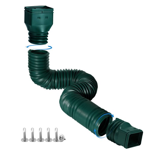 plusgutter Green1-Pack Rain Gutter Downspout Extensions Flexible, Drain Downspout Extender,Down Spout Drain Extender, Gutter Connector Rainwater Drainage,Extendable from 21 to 68 Inches