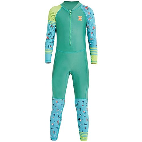 Youth Girls Boys One Piece Water Sports Sun Protection Rash Guard UPF 50+ Long Sleeves Full Suit Swimsuit Wetsuit Swimwear Green