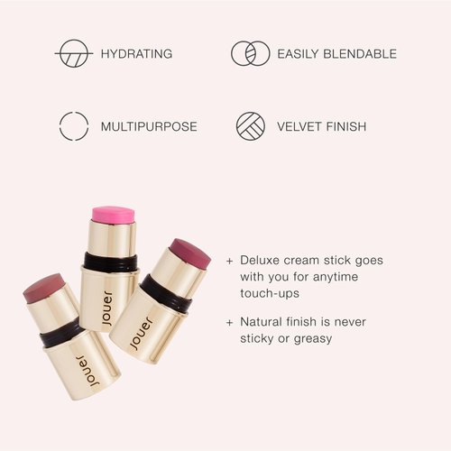 Jouer Blush & Bloom Cheek + Lipstick, Be Loud - Hydrating Cream Blush Stick for Cheek and Lip Tint - Moisturizing Rose Hip and Squalane Oil Formula
