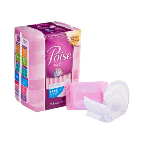 Poise Incontinence Pads, Moderate Absorbency, Long, 54Count (39299)