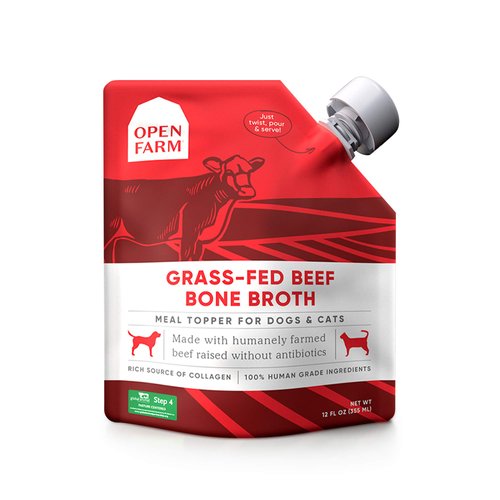 Open Farm Bone Broth, Food Topper for Both Dogs and Cats with Responsibly Sourced Meat and Superfoods Without Artificial Flavors or Preservatives, 12oz (Grass-Fed Beef)