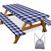 Picnic Table Cover with Bench Covers Camping Essentials Waterproof Windproof Camping Tablecloth with Drawstring Bag, Fitted Rectangle Tables and Seats, 72in, Blue Checkered