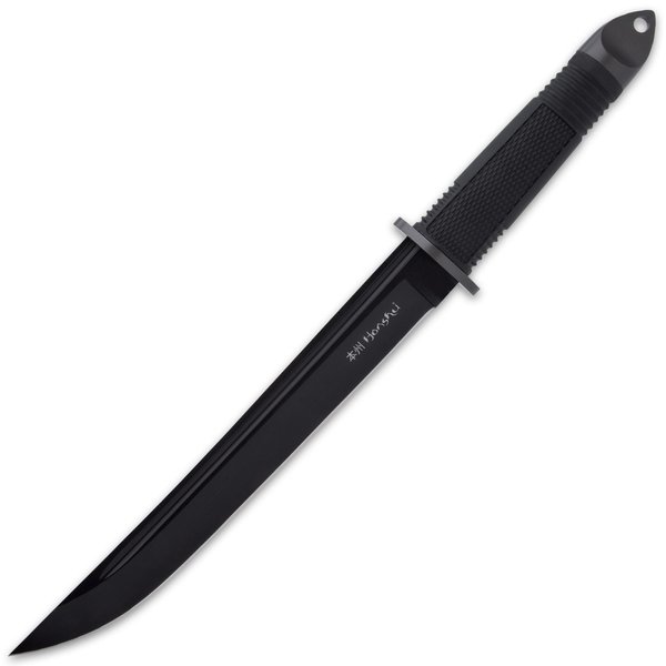 HONSHU Midnight Forge Tanto Knife with Leather Sheath - Stainless Steel Blade, TPR Handle, Steel Handguard, Special Edition, United Cutlery, Makes a Capable Hunting Tool - Length 16 3/4"