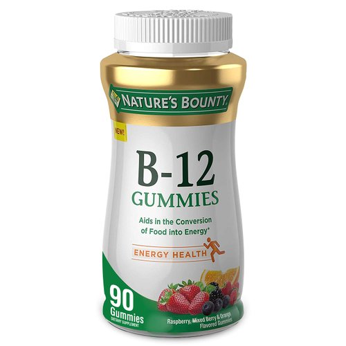Nature's Bounty Vitamin B12 Gummies, Dietary Supplement, Supports Energy Metabolism and Nervous System Health, Mixed Berry Flavor, 500mcg, 90 Gummies (Packaging May Vary)