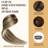 LaaVoo Balayage Clip in Hair Extensions Brown to Blonde Ombre Remy Hair Extensions Clip in Human Hair Long Straight Real Hair Extensions 22 inch 5pcs/80g