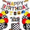 Race Car Birthday Party Supplies, Race Car Birthday Banner and Cake Topper Racing Chequered Flag Hot Wheel Themed Birthday Party Supplies