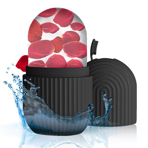 Aquuaera Ice Roller for Face and Eye，Ice Cube Roller Massager for Skin Women Care Tools, Naturally Conditioning De-Puff Eye Bags, Reduce Migraine Pain， Reusable Massage Silicone Ice Mold （Black）