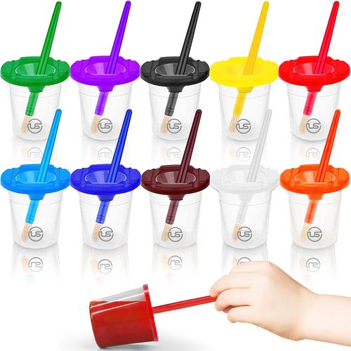 Paint Cups – Paint Cups with Lids for Kids with Toddler Paint Brushes, Paint Containers with Lids Toddler Art Supplies Paint Cup – Kids Art Supplies No Spill Paint Cups