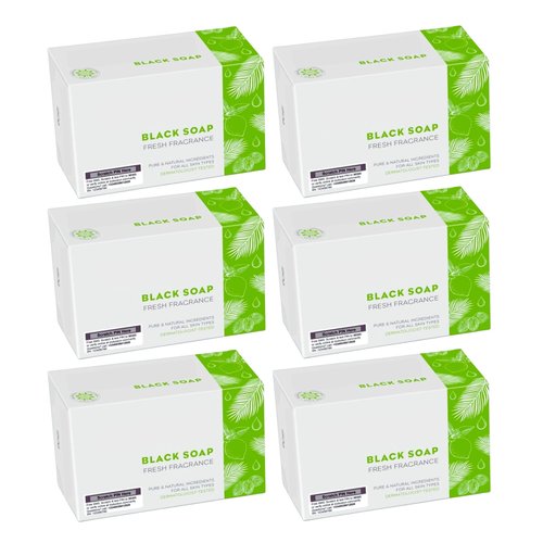 LSM Black Soap Bundle for All Skin Types Women Men Clear Face and Body Wash Cleansing Personal Soap Bar Valentines Day Wedding Birthday Party Gift Basket Supplies - Pack of 6 with Oggetto