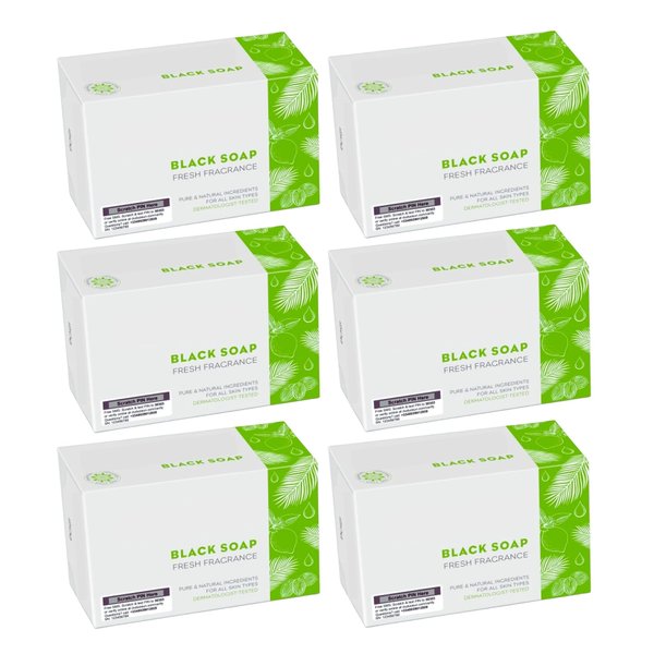 LSM Black Soap Bundle for All Skin Types Women Men Clear Face and Body Wash Cleansing Personal Soap Bar Valentines Day Wedding Birthday Party Gift Basket Supplies - Pack of 6 with Oggetto