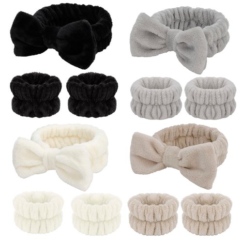 Chanaco 12PCS Spa Headband Wrist Towels for Face Washing Set Makeup Headband Skincare Headbands Cute Face Wash Headband Soft Microfiber Wristbands Gifts for Women