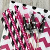 Outside the Box Papers Diva Theme Stripe and Polka Dot Paper Straws 7.75 Inches 100 Pack Hot Pink, Black, White
