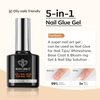 modelones 4 in One Nail Glue with Gel Top and Base Coat Gel Nail Kit, No Wipe Base Coat Long Lasting Glossy Top Coat 3Pcs Gel Nail Glue for Nail Tips, Blooming Gel, Rhinestone Glue