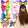 9Pcs Rainbow Hair Clips Gay Pride Day Grosgrain Ribbon Bow Hair Pins Multi-color Candy Bow-knot Hair Barrettes Shinny Hair Accessories for Women Girls Wedding LGBTQ Parade Party Headpiece