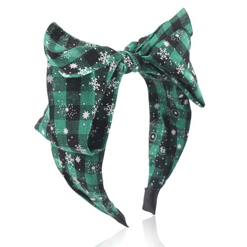 FULANSI Bow Headband Snowflake Bowknot Headbands for Women Girls Big Wide Knotted Green Lattice Hair Band Cute Bows Hair Accessories Christmas New Year Hair Decorations
