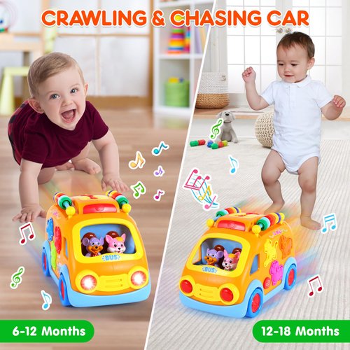 Toy Cars for 1 Year Old Boy Gifts Baby Toys 12-18 Months, Musical Learning Toys for Toddlers 1-3, Educational Baby Bus with Animal Blocks, Christmas Birthday Gift for 1 2 3 4 Year Old Boys Girls Kids