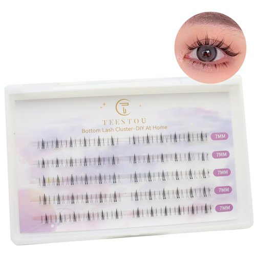 Lash Clusters for Bottom Eyelashes DIY Lash Extension TEESTOU Lower Individual Lashes Natural look Wispy Lower False Lashes 7mm Wide Stem Under Eyelash Clusters(Bottom Lash Extesnion-X02-7mm)