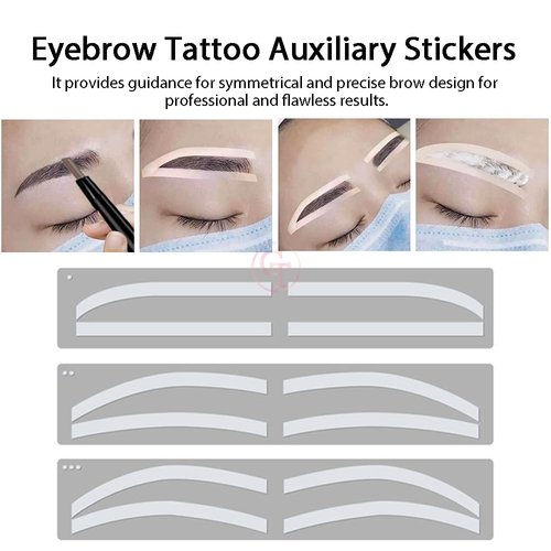 6 Pairs Disposable Eyebrow Auxiliary Sticker Disposable Adhesive Eyebrow Template Sticker Eyebrow Tattoo Template Sticker for Semi Permanent Makeup Position (6 Pairs Sticker+1 Dark Brown Brow Pen)