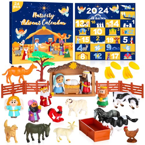 Nativity Advent Calendar 2024, Christmas Advent Calendar Countdown Nativity Set for Kids