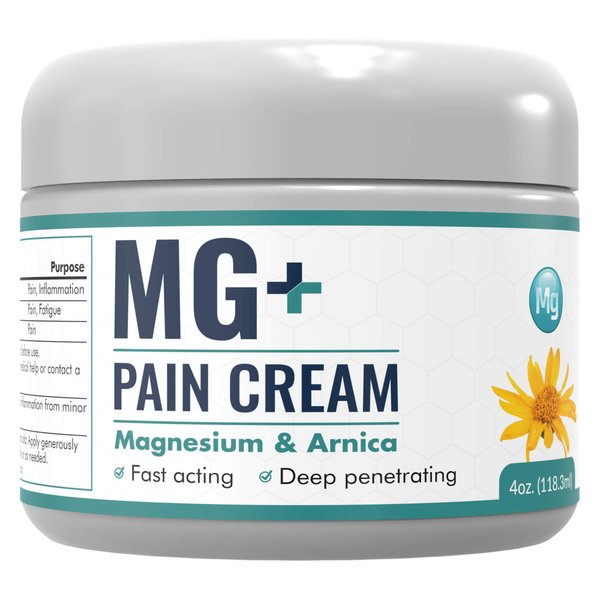Mars Wellness MG+ Pain Cream - Extra Strength Magnesium and Arnica Cream - 4 OZ Tub - Sore Legs and Joints, Leg Cramps, Sports and Arthritis Pain Rub - 1 Pack