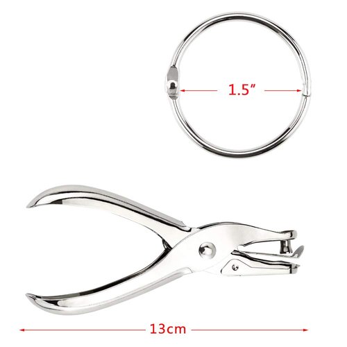 Neworkg 30 Pcs Book Rings, Loose Leaf Rings(1.5 inch), Nickel Plated Steel Binder Rings with a Metal Hole Puncher