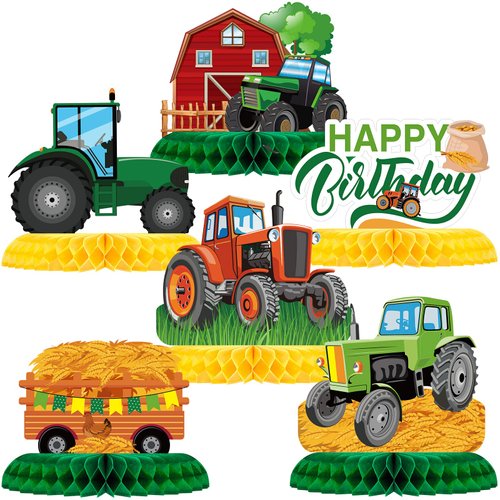 Zonon 6 Pieces Tractor Party Decorations Tractor Honeycomb Table Centerpiece Tractor Birthday Party Supplies Table Toppers for Baby Shower Party Supplies Farmhouse Truck Decor, 6 Designs