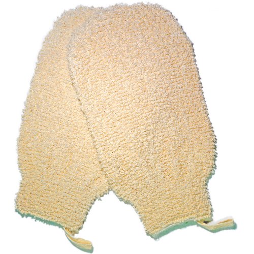 2 Pack Natural Vegetable Fiber Shower Exfoliating Loofah Mitt - Soft Terry Cloth Bath Gloves - Exfoliator Body Scrubber Mitts Mitten - Great for Your Skin Care in The Spa - Anti-Aging