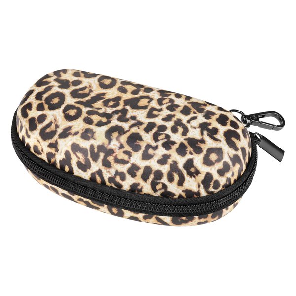 MoKo Sunglasses Case with Carabiner, Unisex PU Shockproof Protective Travel Zipper Eyeglasses Carry Case Glasses Storage Holder for Men Women, Leopard