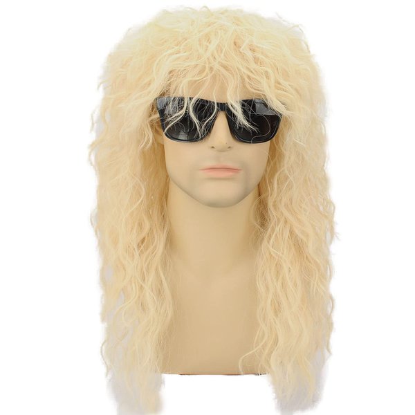 FALAMKA 80s Wig Blonde Long Curly Wig Rocker Wig Cosplay for Adult Costume Party Halloween