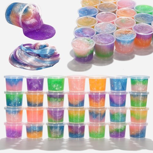 28 Packs Colorful Galaxy Slime, Stretchy & Non-Sticky,Idea Stocking Stuffers for Christmas,Party Favors for Kids, Sensory and Tactile Stimulation, Stress Relief, Educational Game, for Girls & Boys