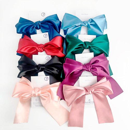 Oliver & Emilia Hair Bows - Cute Hair Ties Satin Bow Clips for Girls and Women, French Barrettes, Coquette Ribbon Accessories for Little Girl (8 Pack)