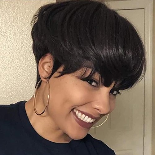 Rebecca Fashion Pixie Cut Wigs for Black Women Short Straight Human Hair Wigs 100% Brazilian Remy Hair Natural Color