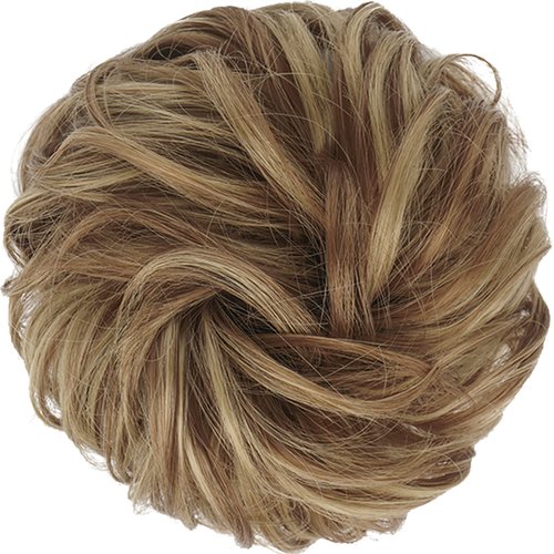 FESHFEN Messy Bun Hair Piece, Messy Hair Bun Scrunchies for Women Brown and Blonde Synthetic Wavy Curly Chignon Ponytail Hair Extensions Thick Updo Hairpiece for Daily Wear 1PCS