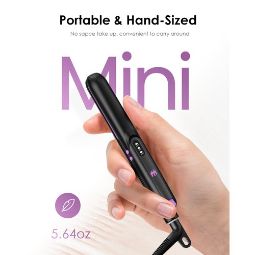 Elilier Mini Ceramic Flat Iron 0.7 Inch, Hair Straightener for Short Hair, Curls, Bangs - Adjustable Temperature, Portable Dual Voltage with Travel Pouch for Women, Men