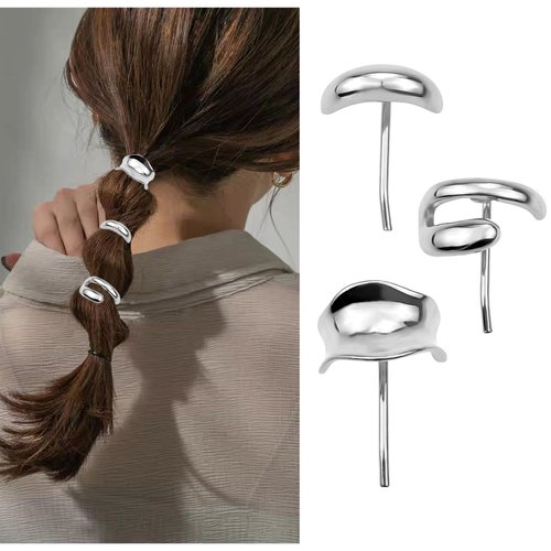 3 Pcs Silver Hair Cuffs,Metal Hair Cuff,Silver Ponytail Cuff,Hair Cuffs for Ponytails,Metal Hair Tie,Pony Cuff for Hair,Metal Ponytail Holder Cuff,High Ponytail Decorative Ponytail Holders for Women